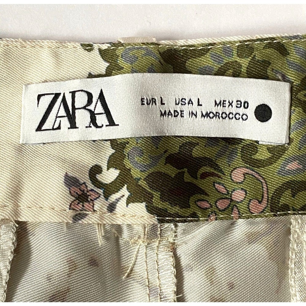 Zara Pants Womens L Multicolor Floral Paisley Wide Leg Satin Effect NWT Flaw - Picture 12 of 16